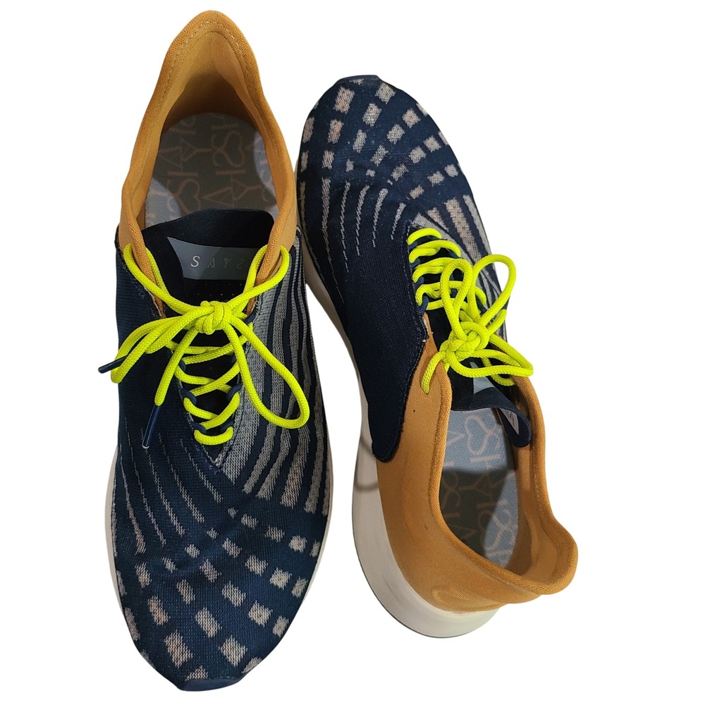 Saysh One Womens 8.5 Running Shoes‎ Navy Mustard Yellow Neon Laces Allyson Felix - Picture 6 of 13